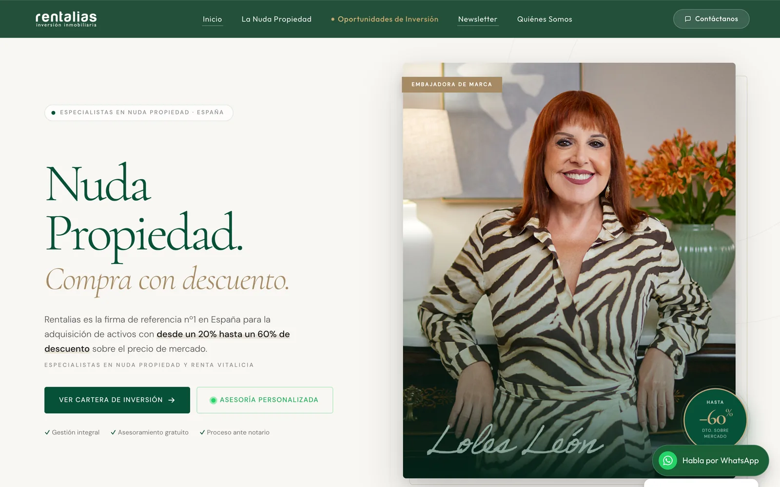 Portada de rentalias.com con Loles León como embajadora de marca